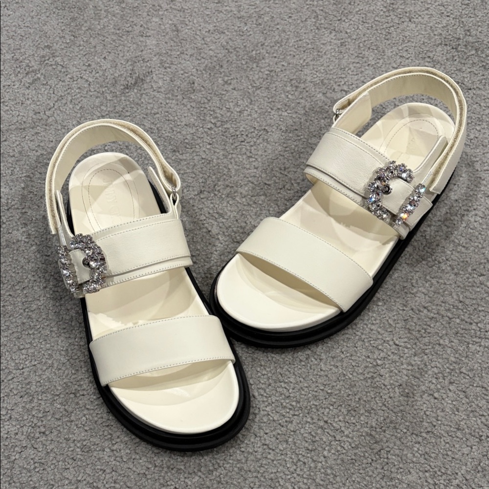 Jimmy Choo White/Cream Sandals with Sparkling Buckle